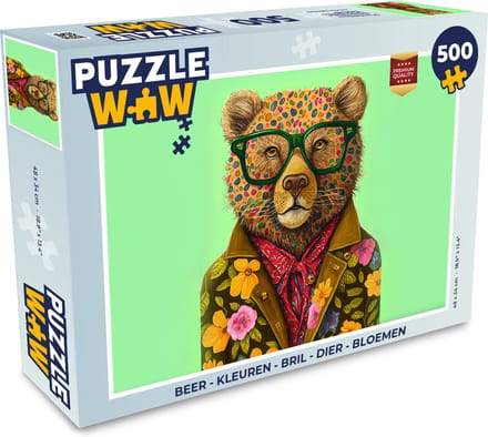 Puzzel Beer - Kleuren - Bril - Dier - Bloemen - Legpuzzel - Puzzel 500 stukjes