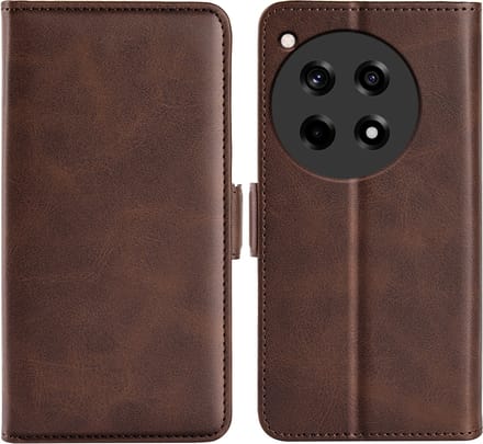 MobyDefend Hoesje - Geschikt voor OnePlus 12R - Luxe Wallet Book Case (Sluiting Zijkant) - Bruin