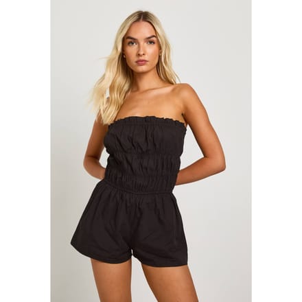 boohoo Dames Katoenen Poplin Geruched Playsuit | Zwart | Maat: 38