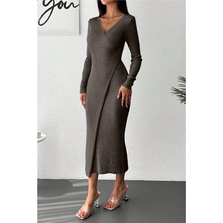 Geribbelde Boothals Bodycon Midi-jurk