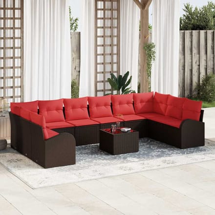 vidaXL - Tuinbank - Set - 11 - st - Bruin - en - Rood - poly - rattan