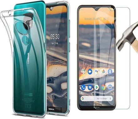 Silicone hoesje transparant met 2 Pack Tempered glas Screen Protector Geschikt voor: Nokia 5.3