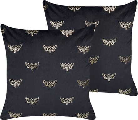 YUZURI - Sierkussen set van 2 - Zwart - 45 x 45 cm - Fluweel