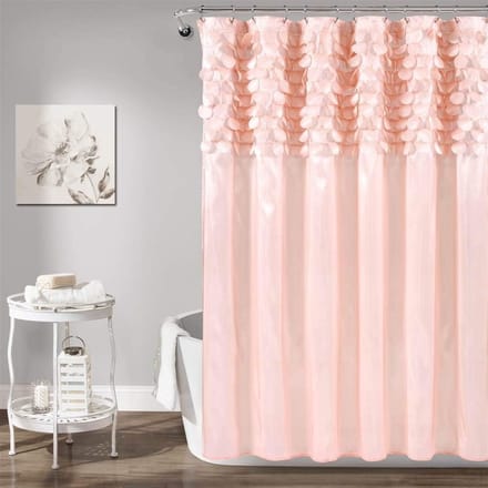 Famanu – Douchegordijn 183 x 183 cm – gestructureerd glinsterend cirkeldesign (blush)