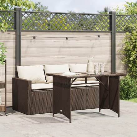 vidaXL - 2-delige - Tuinset - met - kussens - poly - rattan - bruin