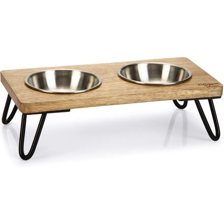 Designed by Lotte Linga – Dinerset Kat – Voerbak Kat - Drinkbak Kat - Hout/metaal – incl. 2 bakjes