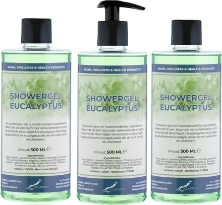 Douchegel Eucalyptus 500 ml - set van 3 stuks - met gratis pomp - Showergel