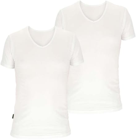 Basset - Heren T-Shirt V-hals Bamboo - 2-Pack - Maat M - Wit