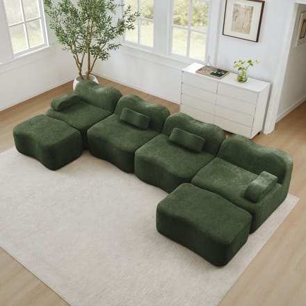 Modulaire-U-Bank-4-Zits-Frameloze-U-Vorm-Fluweel-Groente-2-Poefs