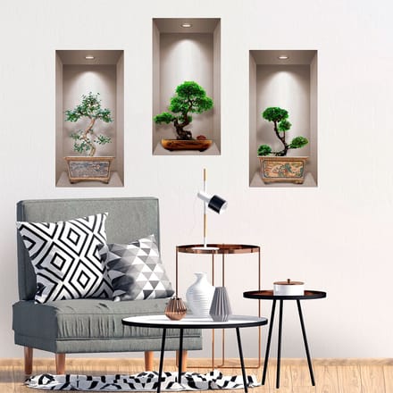 Sticker met 3D-effect van Japanse bonsaibomen, 80 x 120 cm