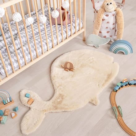 Little Olly Kindervloerkleed - Huggy Walvis Creme | Super fluffy! - 70x120cm