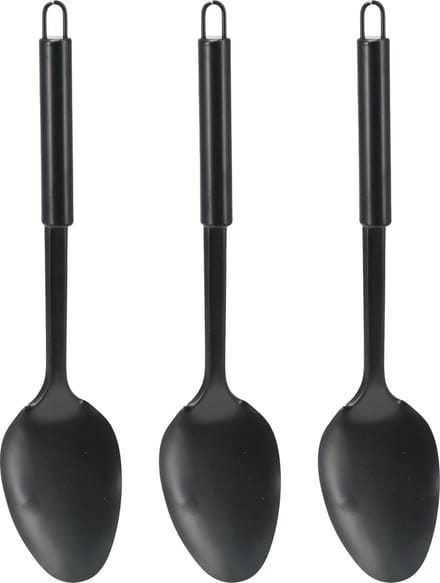 Excellent Houseware Kook/keuken gerei - 3x - opschep lepel - zwart - RVS - 32 cm
