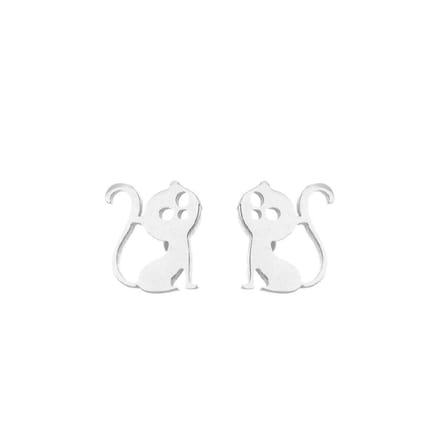 Gading® dames RVS oorknoppen met kat-6mm-8mm-zilver
