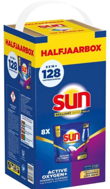 Sun Briliant Shine All-In-One Vaatwastablette 128 stuks (8 x 16 stuks)