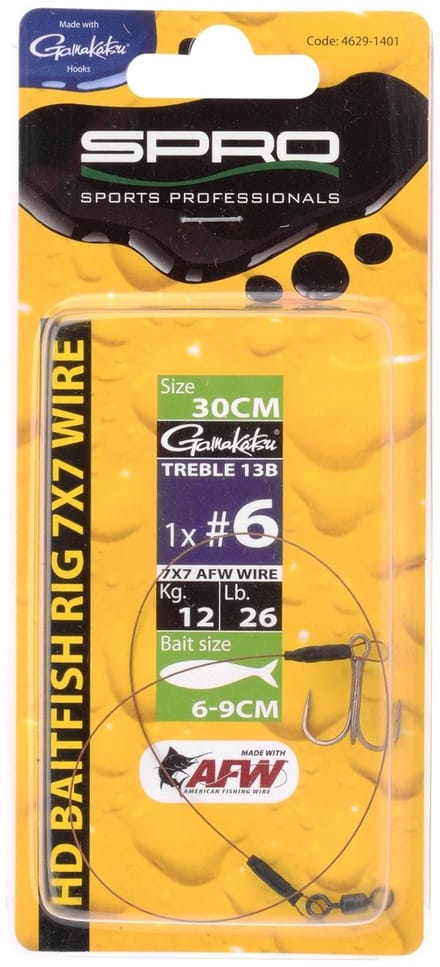Spro Heavy Duty Baitfish Rig 7 x 7 - 30 cm - enkele haak + dreg - haakmaat 2