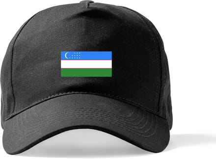 Zwarte Pet Beechfield met Wereldvlaggen, land Oezbekistan klittenbandsluiting