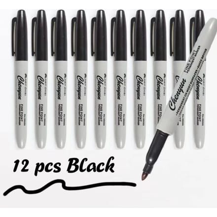 12 stuks Zwarte Permanente Markerpennen, Fijne Punt, Waterdicht, Sneldrogend gray