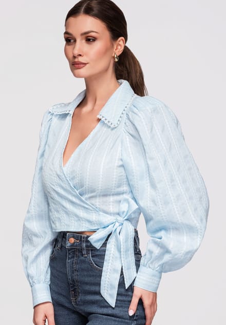 OMBRE Blouse - Slim Fit - Lange Mouw - Knopen Blauw M