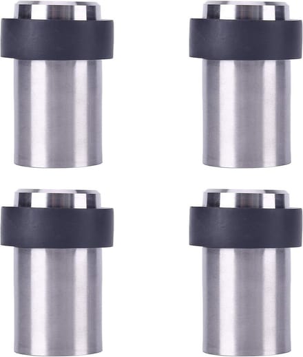 Cilindervormige Deurstopper van Roestvrij Staal met Rubber Bumper - 4 Delige Set incl. Schroeven