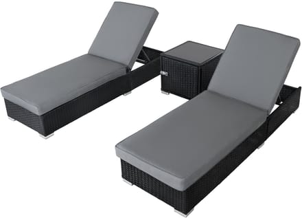 Rotan ligbed set - zwart - x 2 ligbedden - incl. afsluitbare tafel