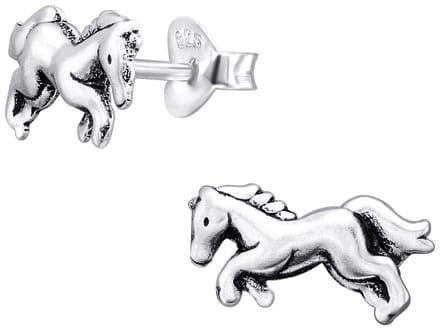 Joy|S - Zilveren paard oorbellen - 12 x 6 mm - geoxideerd - sd22