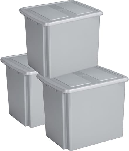 Sunware - Set van 3x opslagboxen - kunststof - 45 liter - lichtgrijs - 45 x 36 x 36 cm - met deksel
