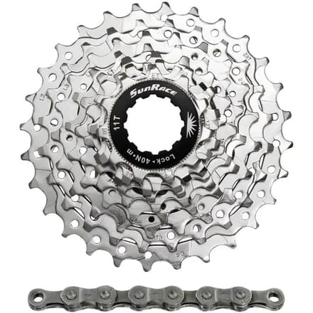 Cassette met ketting Sunrace R91 11-28 Route Shimano Nickel
