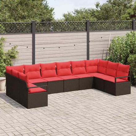 vidaXL - Tuinbank - Set - 10 - st - Bruin - en - Rood - poly - rattan