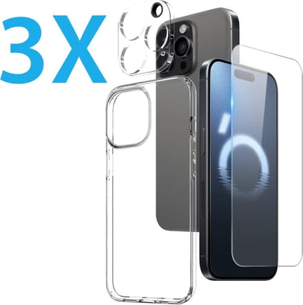 Back cover Silicone hoesje transparant met Screenprotector Glas 3x en Camera lens protector 3x Geschikt voor: iPhone 14 Plus