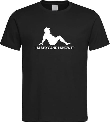 Zwart T Shirt met  " I'M Sexy and i Know It " print Wit size L