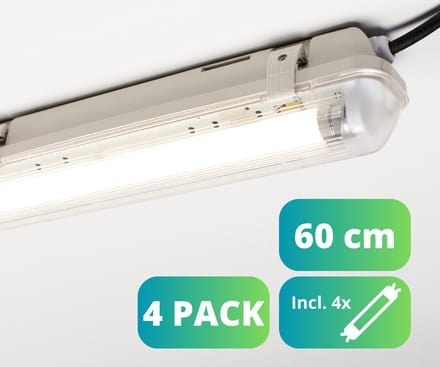 EasySave LED TL verlichting 60 cm - Compleet armatuur incl. LED TL buis - IP65 - 4PACK