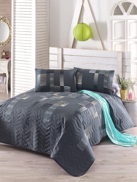 Asir - Sprei Set - Gewatteerd - Antraciet Zwart