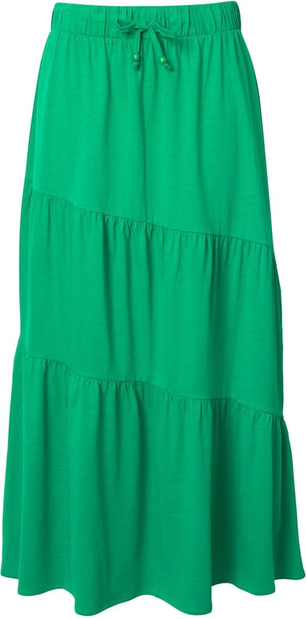 Ulla Popken - Dames - Jersey maxi-rok volantlaagjes A-lijn elastische tailleband - Smaragdgroen - Maat 46+