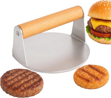 RVS Burgerpers met Houten Handgreep - Perfect voor Grillen en Vleesbereiding
