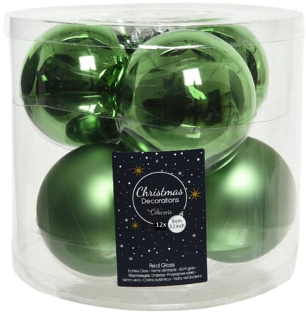 Decoris Kerstballen - 12x st - groen - 8 cm - glas - kerstversiering