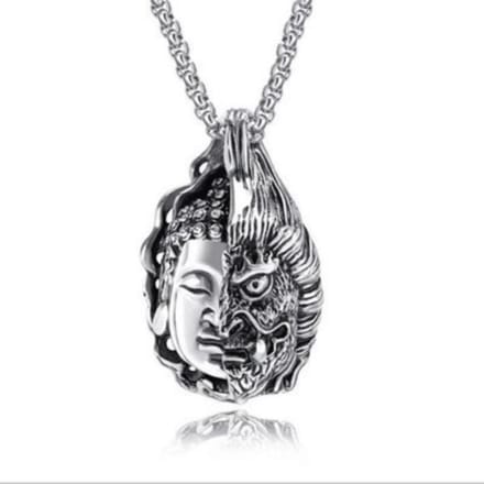Nieuwe Mode Half Boeddha Half Demon Retro Hanger Goed en Kwaad Eén Gedachte Ketting Sieraden gray