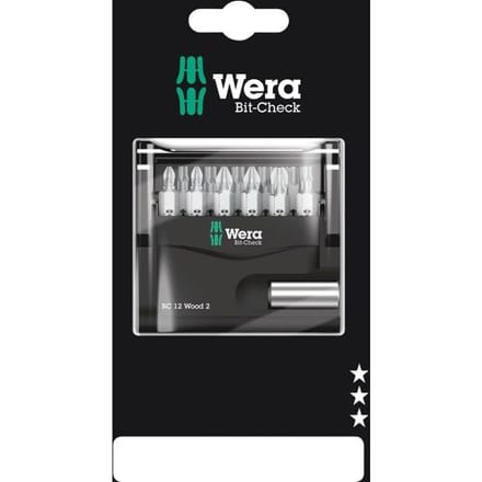 Wera Bit-Check 12 Wood 2 SB 05136391001 Bitset 12-delig 1/4 (6,3 mm) Incl. bithouder