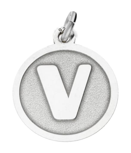 Zilveren Letter V rond mat en glans kettinghanger