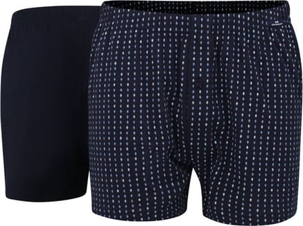 Gotzburg heren boxershorts wijd model met gulp (2-pack) - donkerblauw uni en dessin
