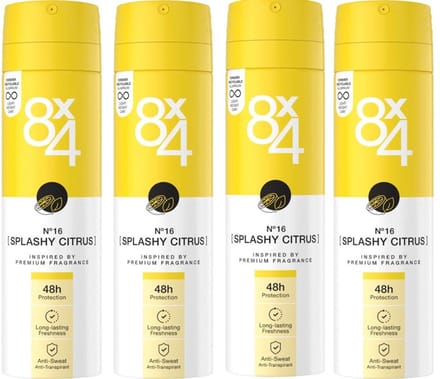 8x4 Deo Spray - No.16 Splashy Citrus 4 x 150 ml - Voordeelverpakking