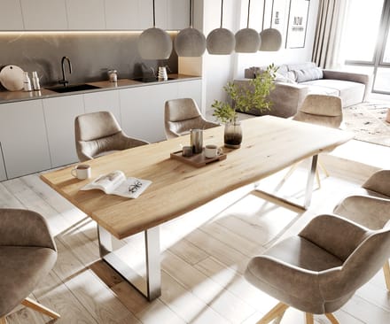 Eettafel Edge Eiche natuur 260x100x2,5-3 edelstaal smal Live-Edge