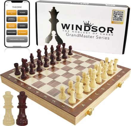 Windsor Schaakbord - met Schaakstukken - 30 cm - Annotaties - Schaakset - Magnetisch Schaakspel - Chess Set - Hout