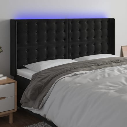vidaXL - Hoofdbord - LED - 163x16x118/128 - cm - fluweel - zwart