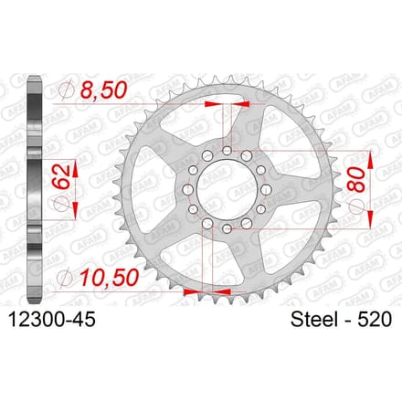 Stalen tandwiel Afam 520 45 dents