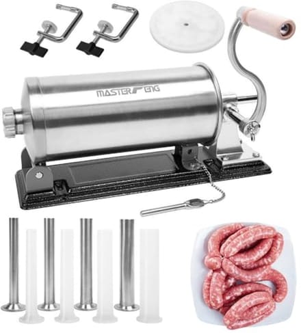 MASTER FENG Horizontale worstvuller met 8 vultrechters en 1 siliconen kolf [6,0 LBS capaciteit]