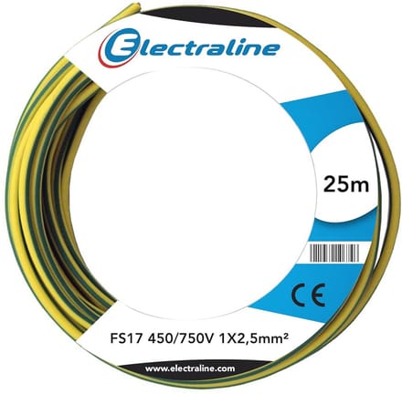Aderkabel FS17, 1 x 2,5 mm², Geel/Groen, 25 Meter