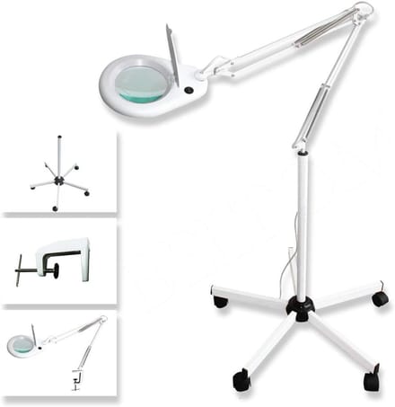 Vergrootglas Met Standaard - Loep Met Licht - Precisiewerk & Hobby - 5 Dioptrie Lens - 154cm Max Hoogte - Wit