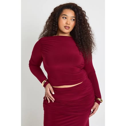 boohoo Dames Plus Gerimpelde Detail Lange Mouw Top | Bessen | Maat: 44