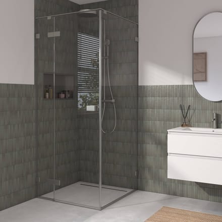 Saqu Parro douchecabine met draaideur incl. antikalk 90x90x210cm geborsteld grijs