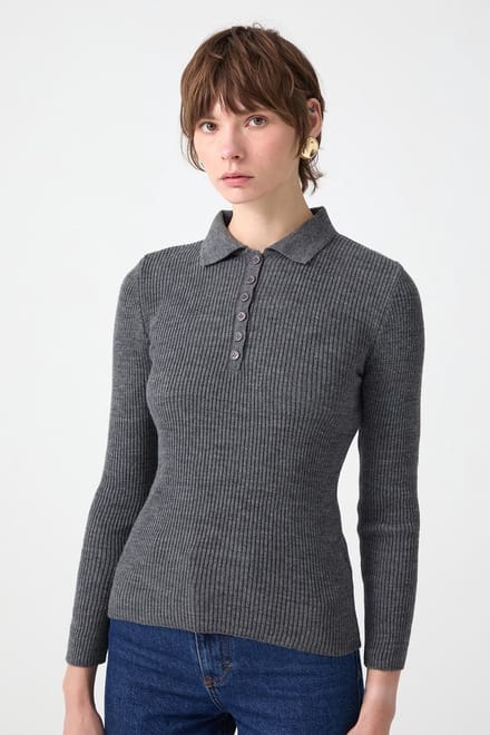 Touché Privé - Gebreide polo body - Antraciet - Dames